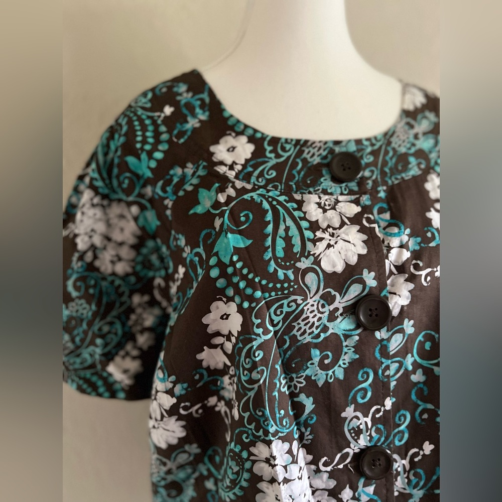 KIM ROGERS Paisley Brown Button Up Top EUC - Picture 3 of 7